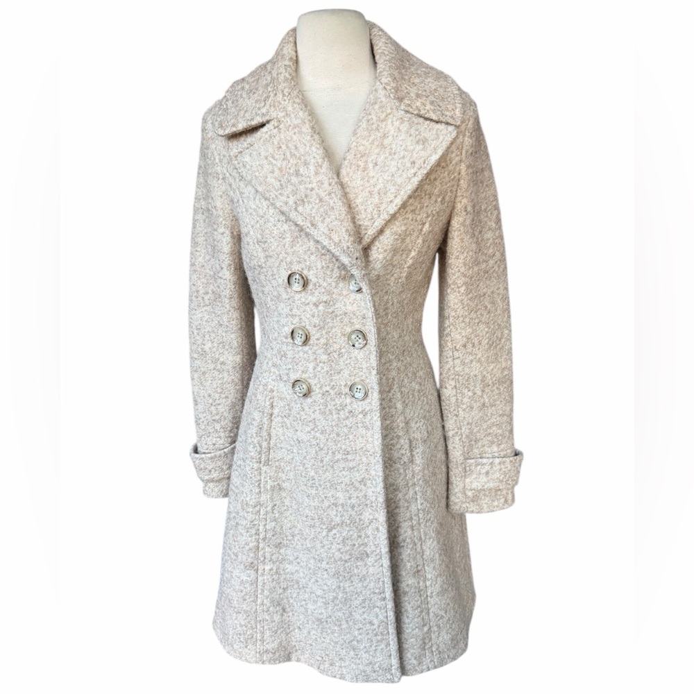 NWOT Ivanka Trump Lined Wool Blend‎ Double-Breasted Melange Peacoat